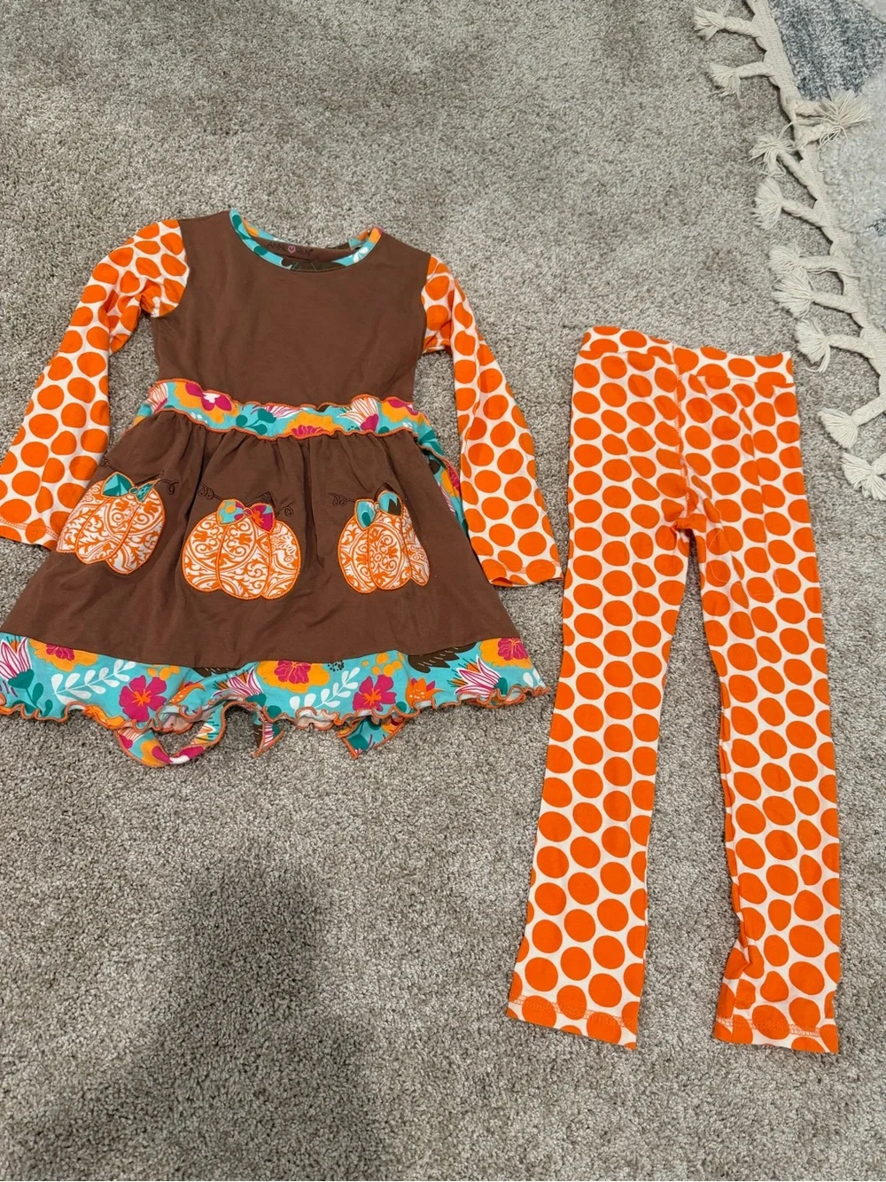 Kids Brown & Orange Pumpkin Appliqué Matching Set